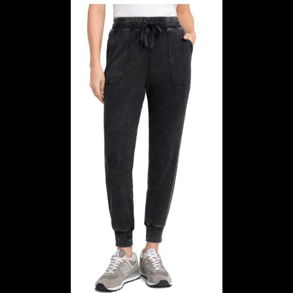 Splendid Washed Black Waffle Knit Joggers XS
